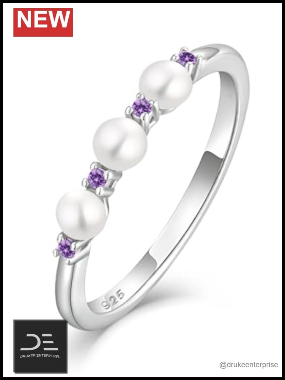 925 Sterling Silver Pearl Stackable Ring Women Promise Band White Gold Plated